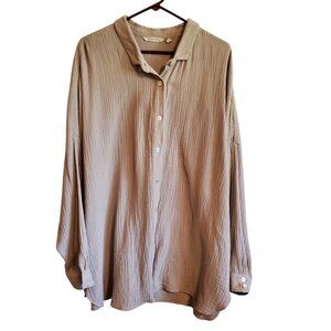 Soft Surroundings Gauzy Cotton Button Long Sleeve Collard Blouse 3x